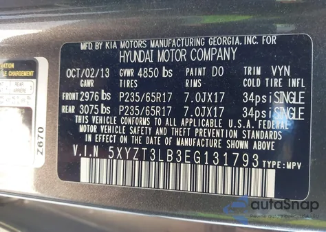 2014 Hyundai Santa Fe Sport 2.4L из США, поврежденный, VIN 5XYZT3LB3EG131793